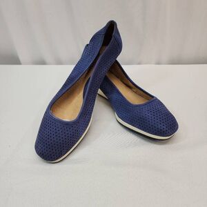Naturalizer Size 11 W Betina 2 Blue Suede Leather Perforated Wedge Comfort Shoes
